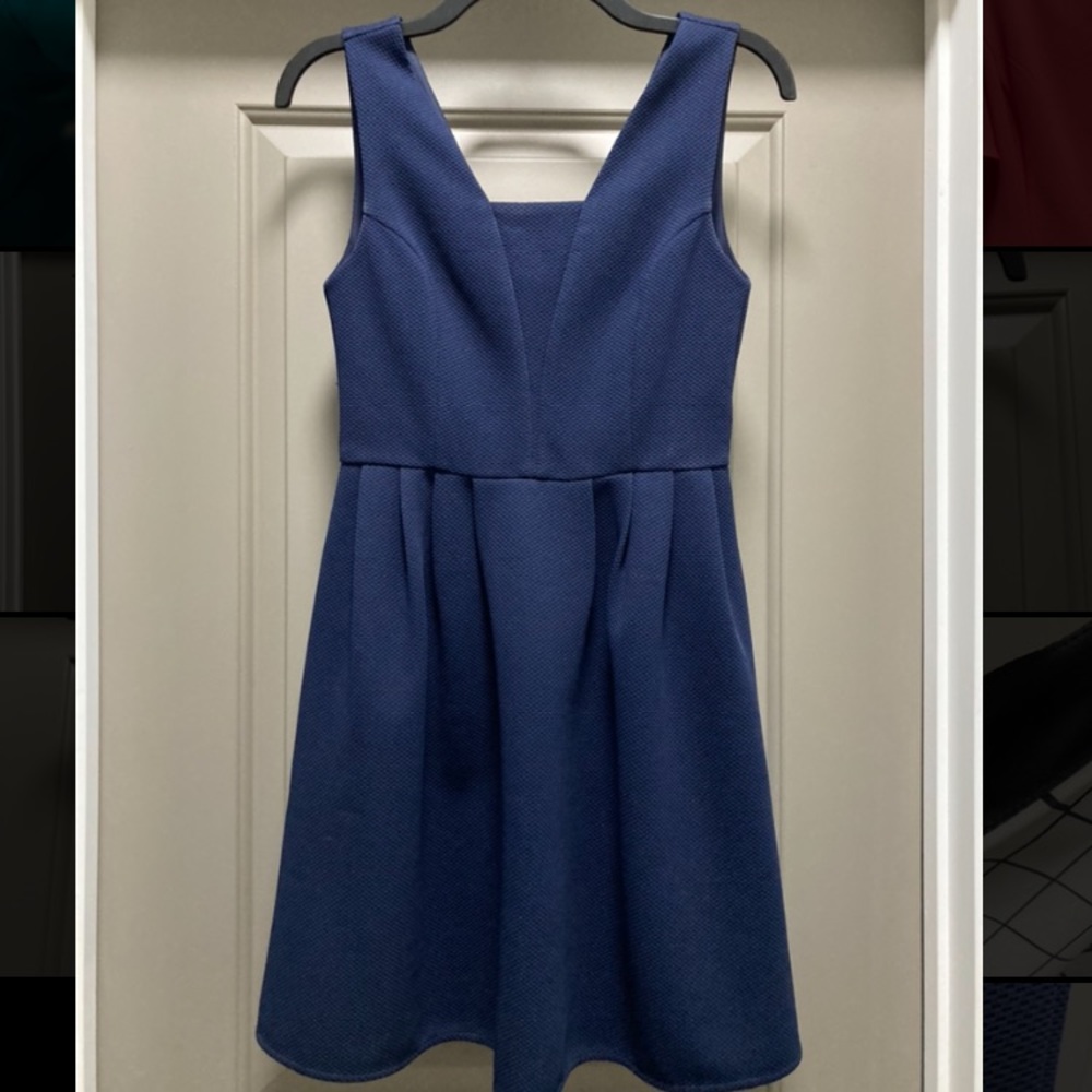 Navy Blue Knee Length Fit-and-Flare Dress